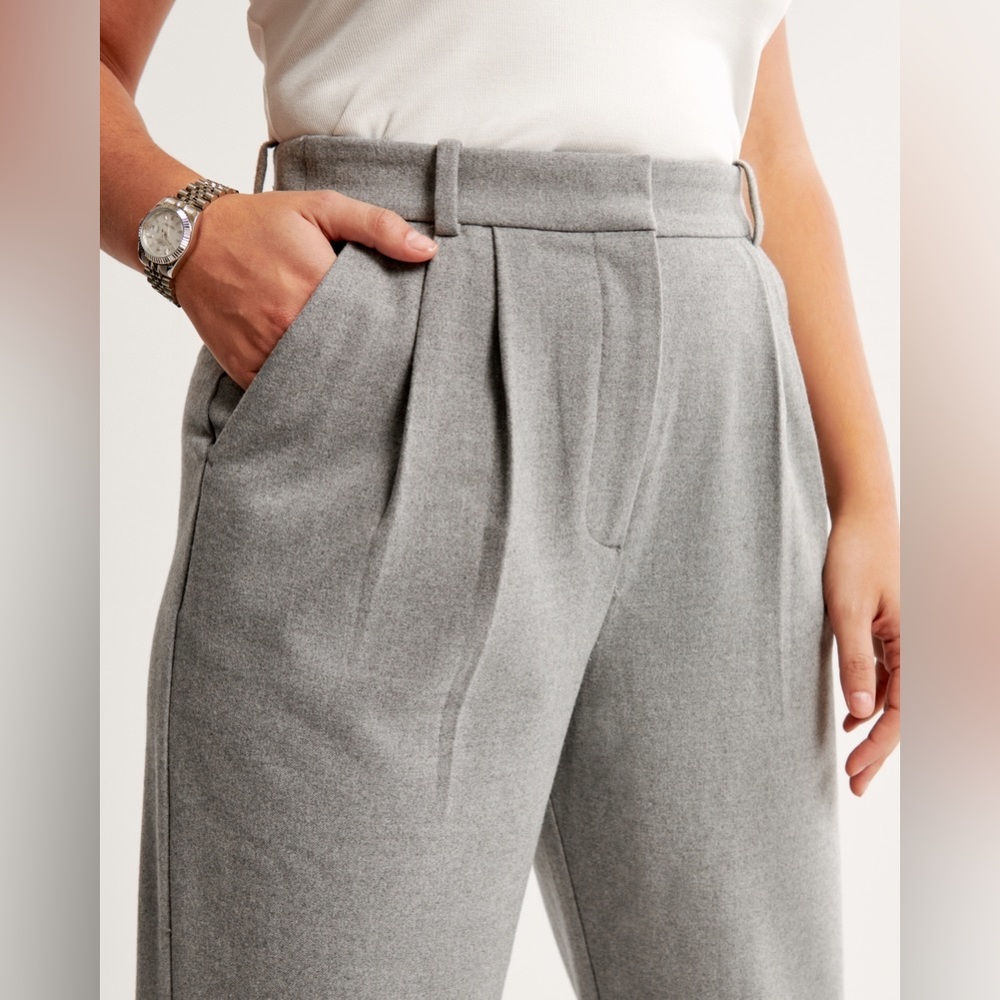 Abercrombie Grey Tailored Brushed Suiting Wide Leg Pants Size XXL Long